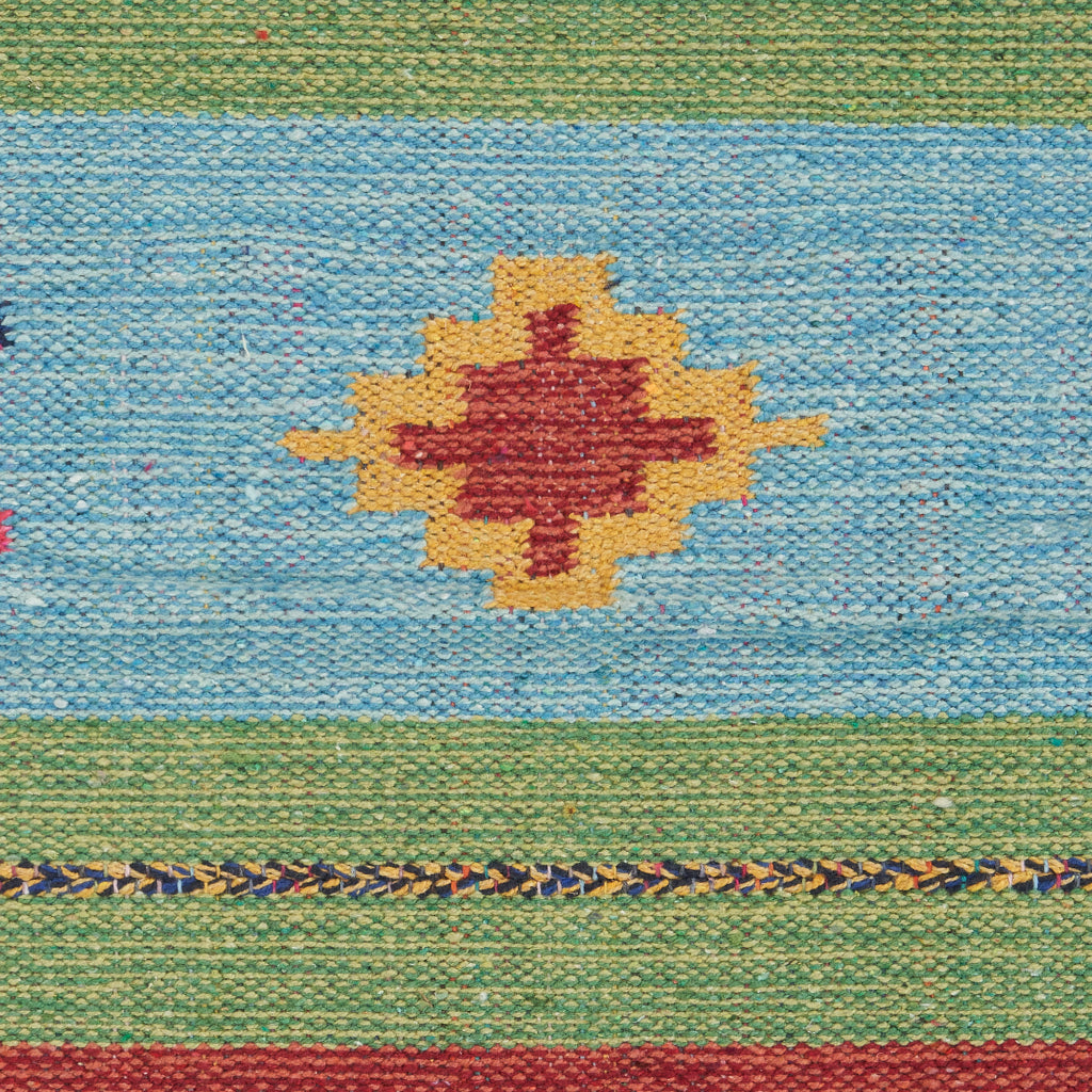 Nourison Home Baja BAJ02 Handmade Multicolor Runner - Reversible Indoor Southwestern Runner with Blue &amp; Green Background