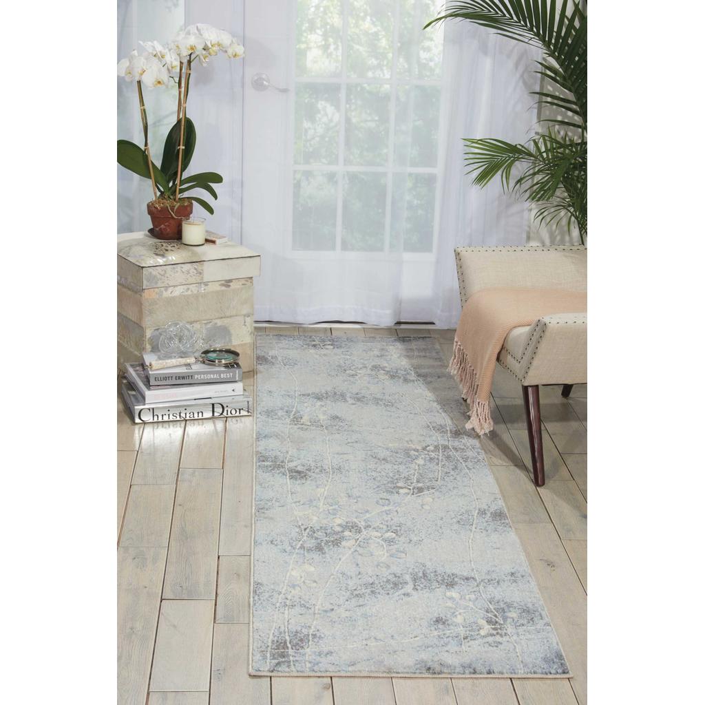 Nourison Home Somerset ST74 Silver Blue Indoor Runner Power Loomed Machine Made Medium Pile