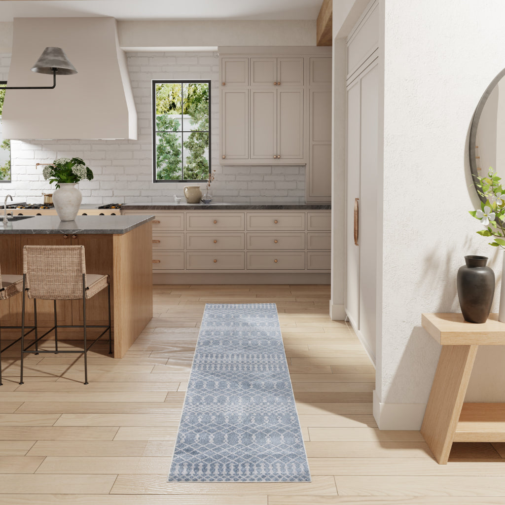 Nourison Home Astra ASW10 Blue Machine Washable Power Loomed Runner - Elegant Indoor Bohemian Runner