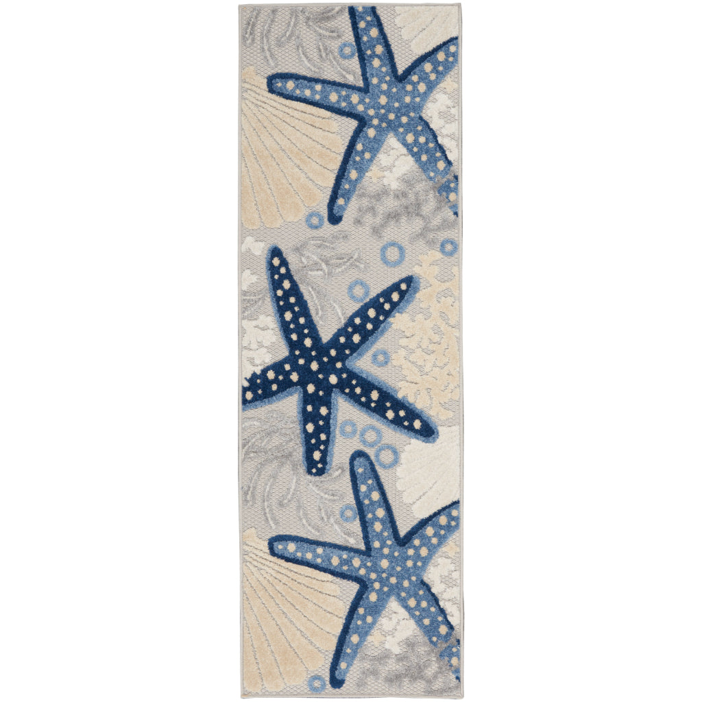 Nourison Home Aloha ALH24 Machine Made Multicolor Runner - Stain Resistant Indoor & Outdoor Low Pile Runner with Gray Background-