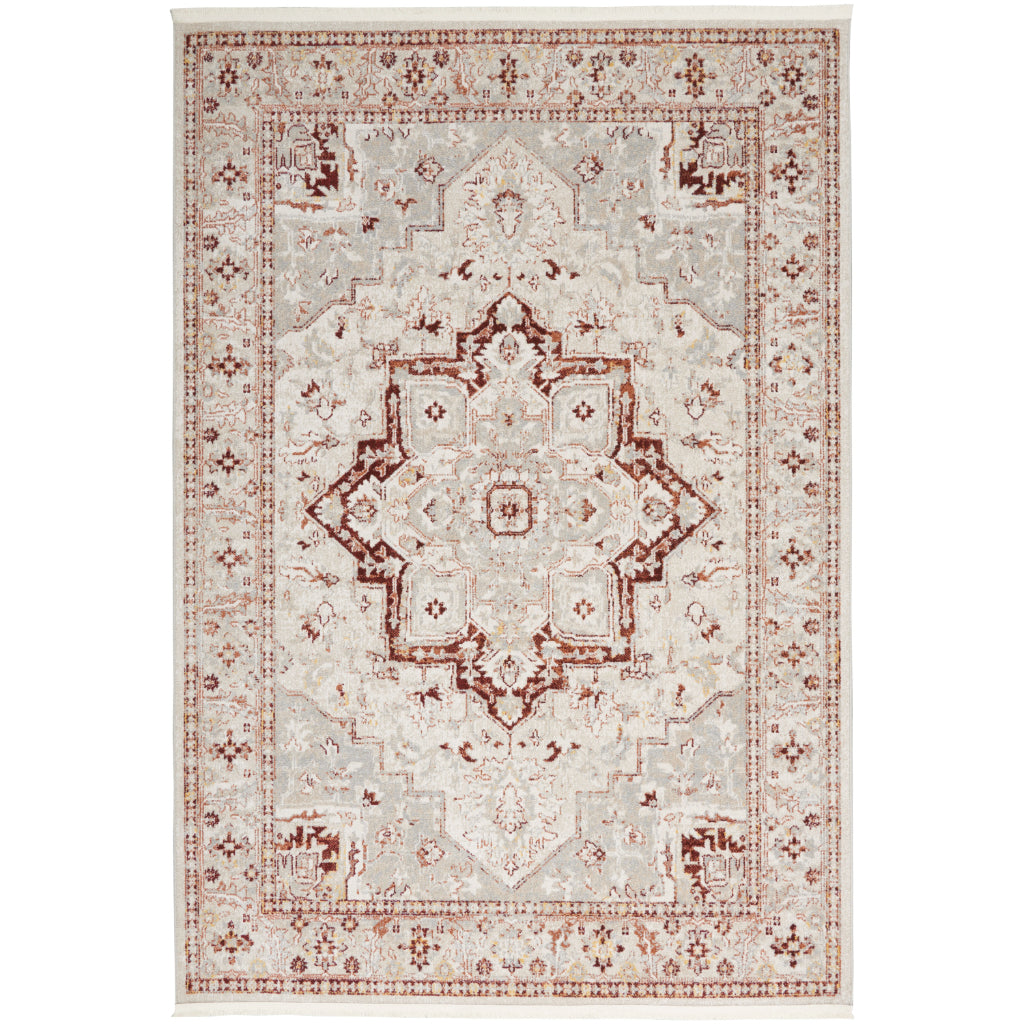 Nourison Home Geneva GNV02 Multicolor Power Loomed Rectangle Area Rug - Vintage Style Indoor Rug with Red &amp; Gray Palette