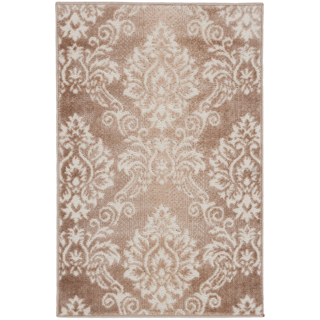 Nourison Home Elation ETN03 Brown Indoor Rectangle Area Rug - Power Loomed Low Pile Living Room Rug with White & Brown Floral Design-