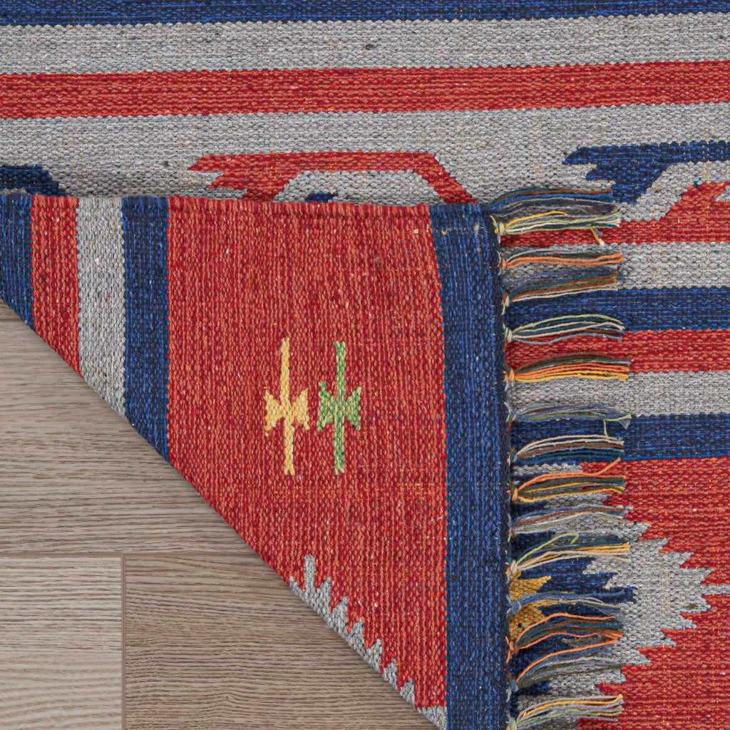 Nourison Home Baja BAJ03 Handmade Multicolor Rectangle Area Rug - Reversible Indoor Rug with Blue &amp; Red Stripes