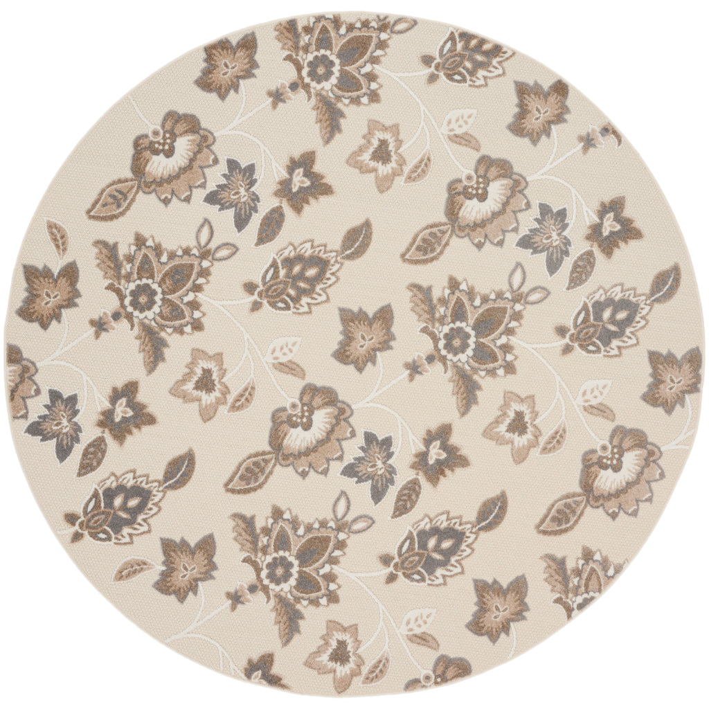 Nourison Home Aloha ALH31 Machine Made Multicolor Round Area Rug - Stain Resistant Indoor & Outdoor Low Pile Rug with Beige Floral Design-