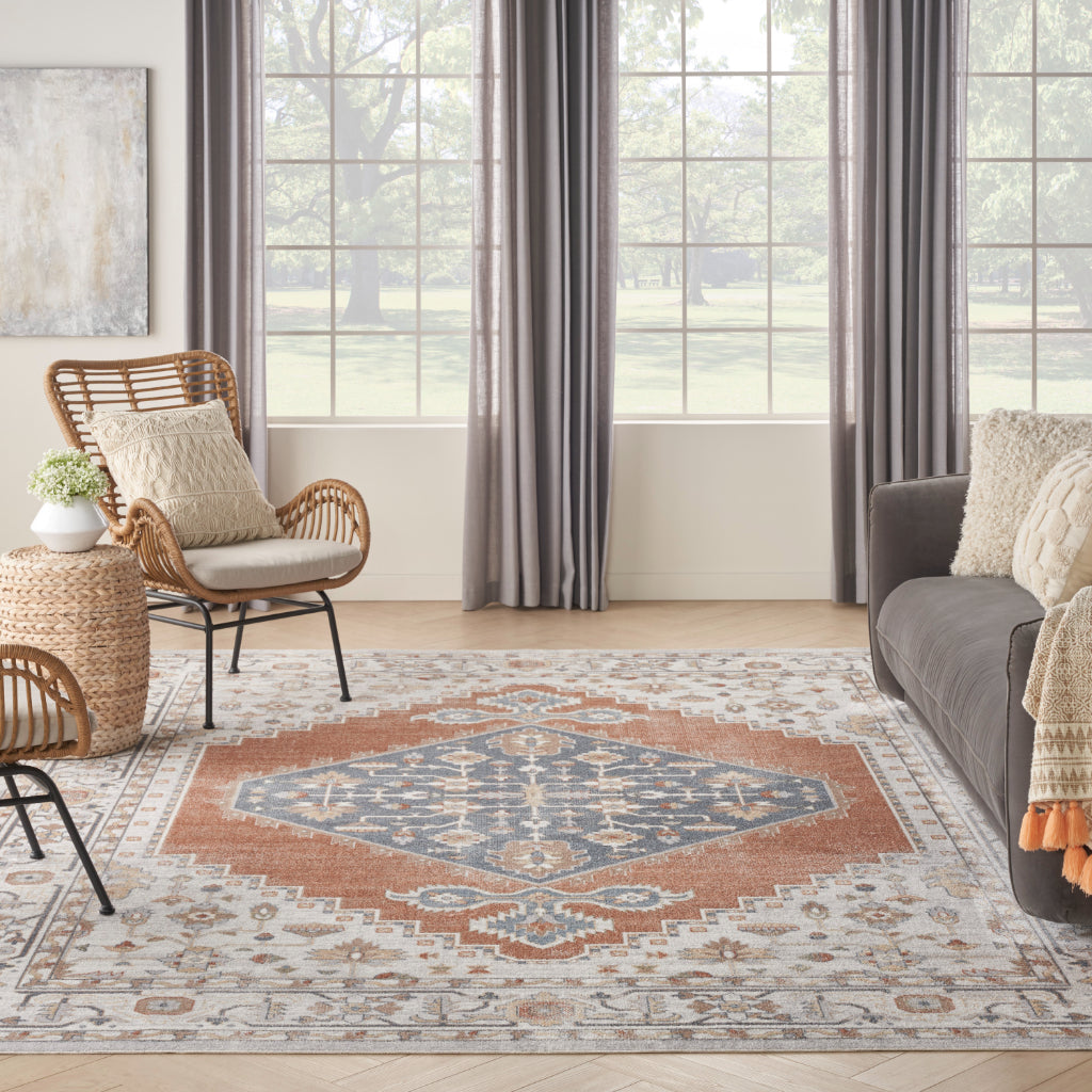 Nourison Home Astra ASW11 Rectangle Multicolor Machine Washable Rug - Power Loomed Persian Rug with Faded Gray Medallion Pattern-