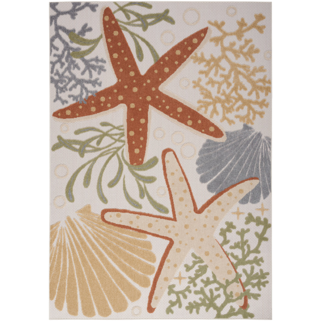 Nourison Home Aloha ALH24 Machine Made Multicolor Rectangle Area Rug - Stain Resistant Indoor & Outdoor Low Pile Rug with Ivory Background-