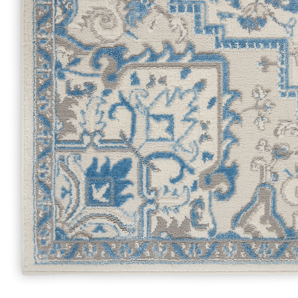 Nourison Home Elation ETN10 Two-Color Indoor Runner - Low Pile Runner with Beige &amp; Blue Hues Floral Design