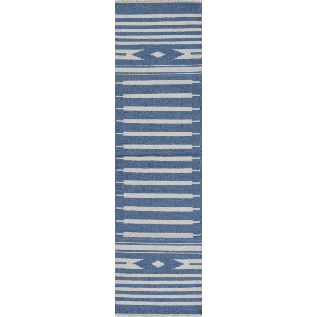 Momeni Billings THO-1 Light Blue Thompson by Erin Gates Bohemian Runner - Stylish Low Pile Rug with Stripes & Tribal Design Made of 100% Wool-
