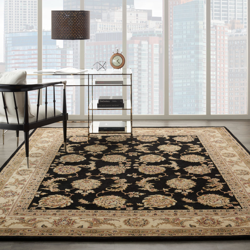 Nourison Home Nourison 2000 Multicolor 2022 Indoor Rectangle Area Rug - Elegant Wool & Silk Floral Rug with Black Background-