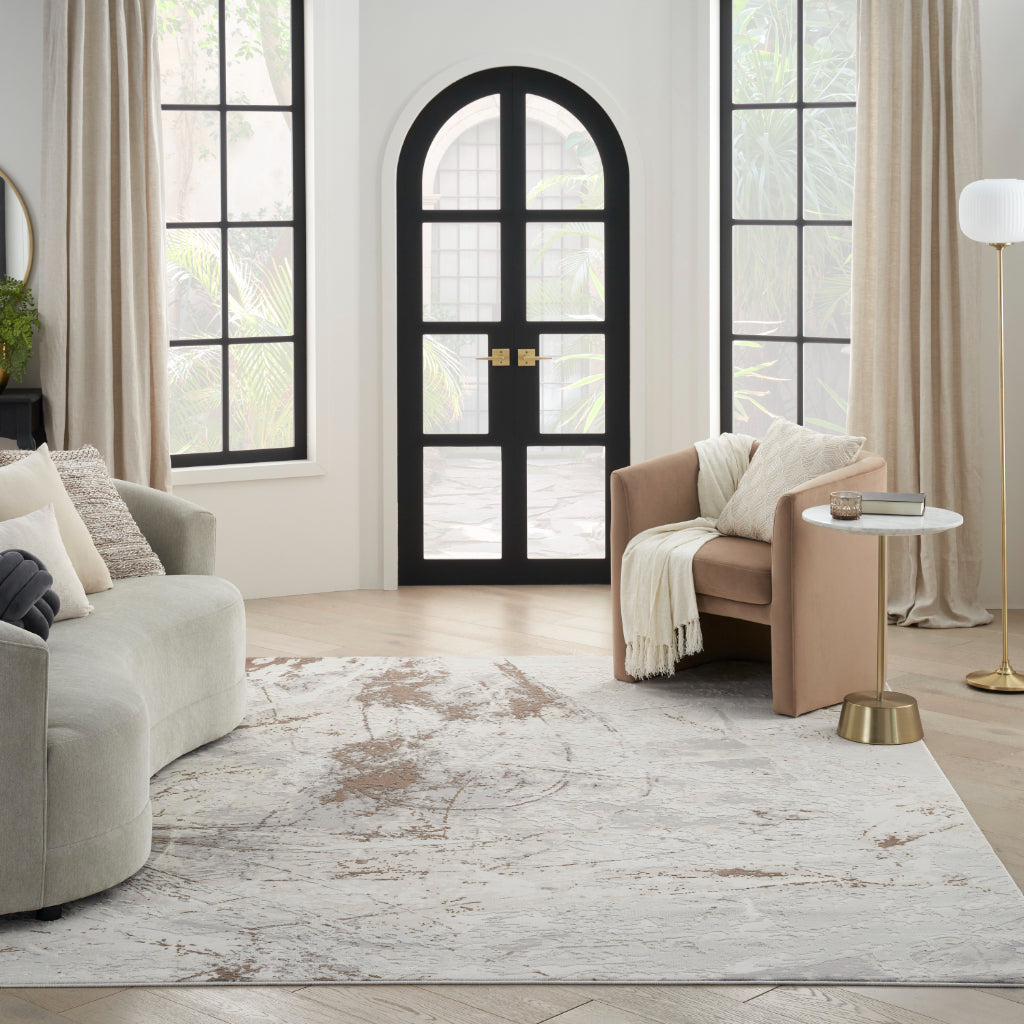 Nourison Home Desire DSR04 Beige Indoor Rectangle Area Rug - Power Loomed Plush Pile Rug with Abstract Pattern-