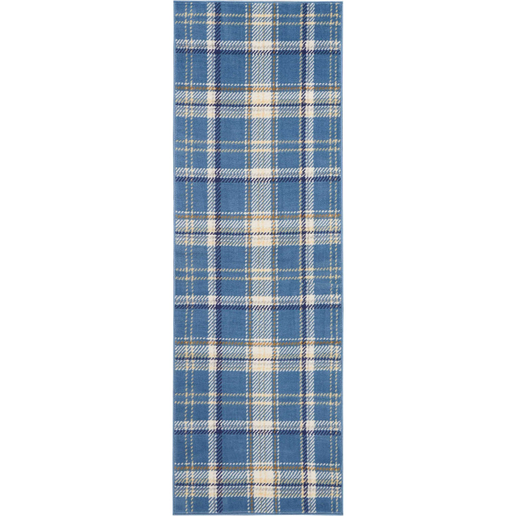 Nourison Home Grafix GRF03 Blue Indoor Runner - Power Loomed Medium Pile Plaid Runner-