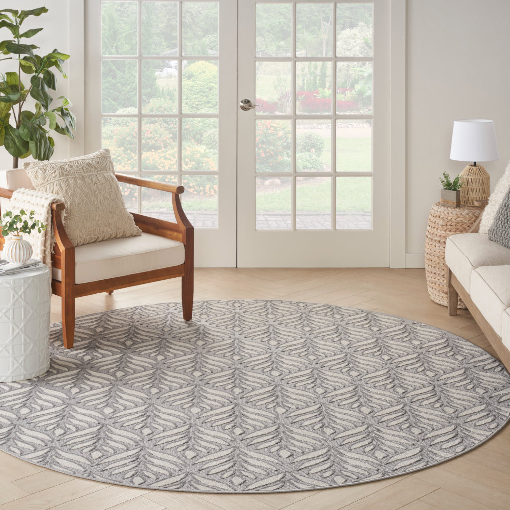 Nourison Home Aloha ALH35 Machine Made Light Gray Round Area Rug - Stain Resistant Indoor/Outdoor Rug-