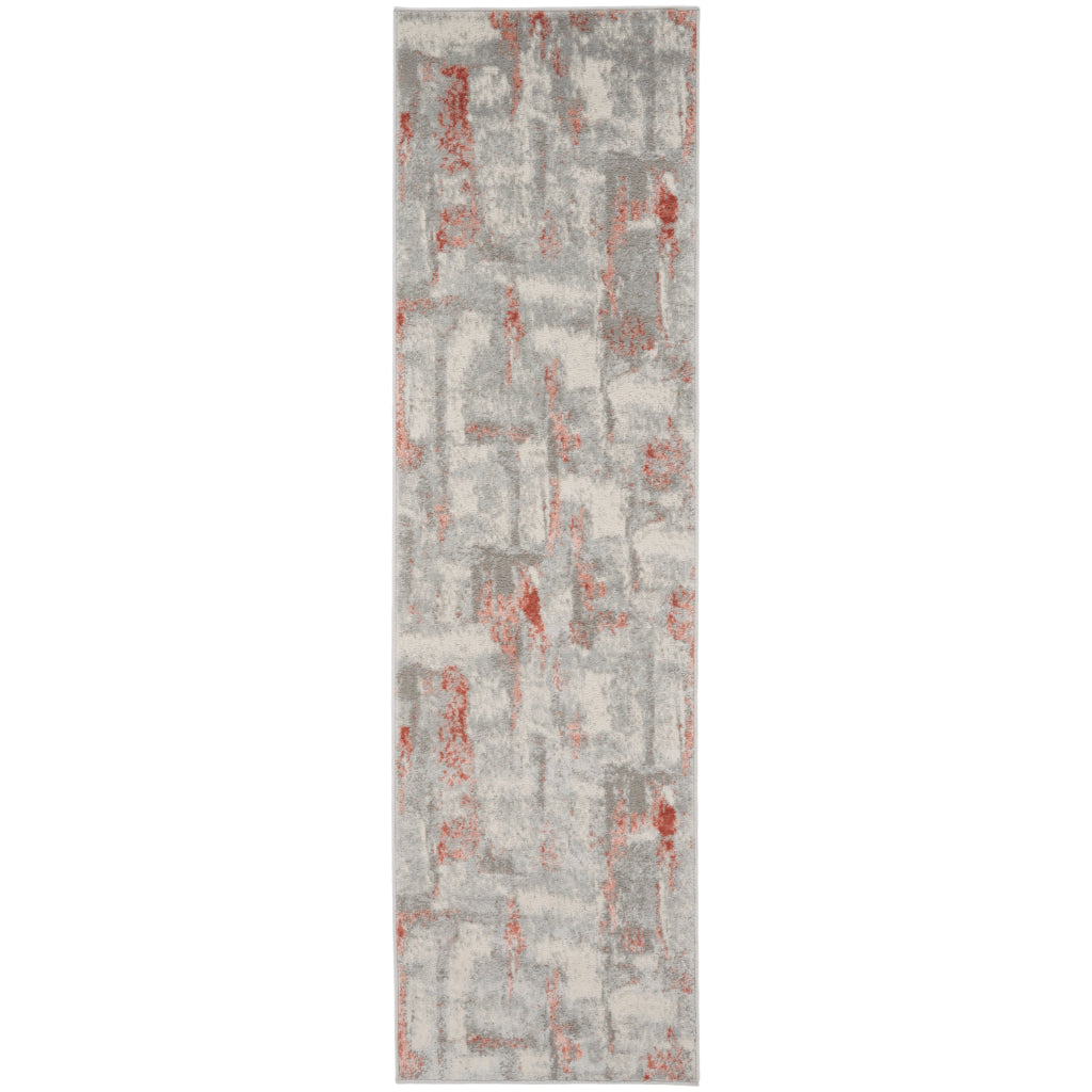 Nourison Home Elation ETN06 Multicolor Indoor Runner - Power Loomed Low Pile Hallway Runner with Gray &amp; Red Abstract Design