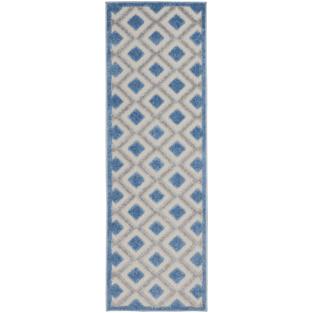 Nourison Home Aloha ALH26 Multicolor Runner - Stain Resistant Indoor / Outdoor Runner with Blue & Gray Geometric Design-
