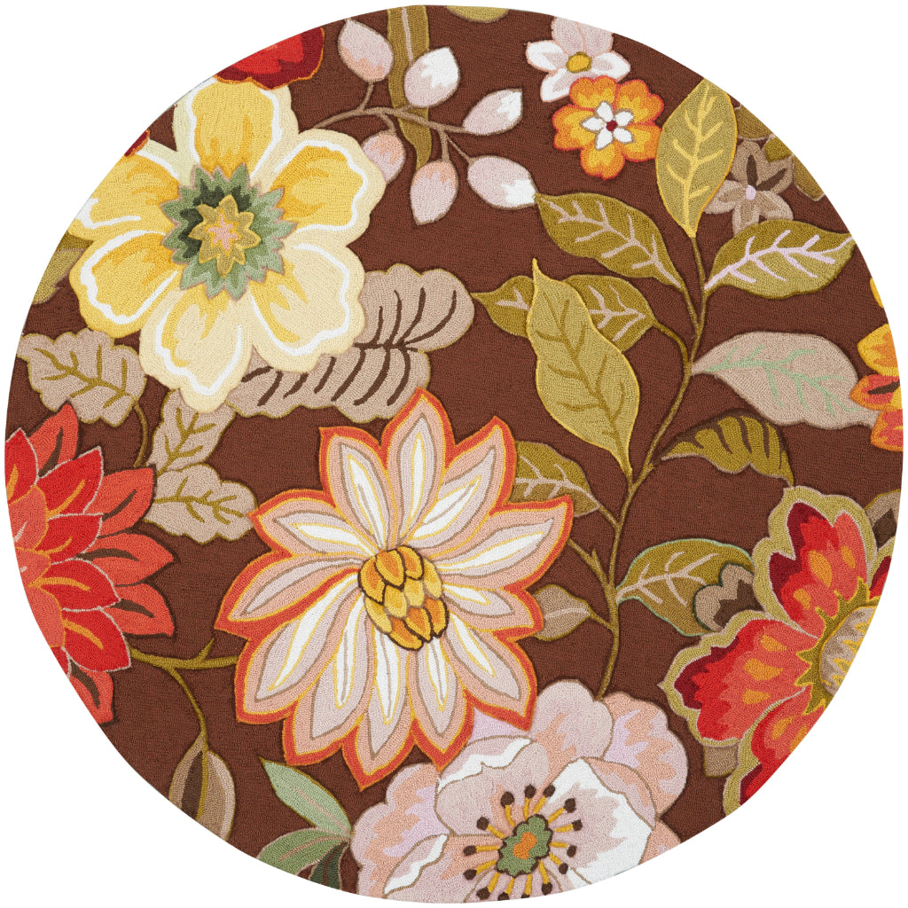 Nourison Home Fantasy FA18 Multicolor Indoor Round Area Rug - Hand Hooked Medium Pile Floral Rug with Brown Background