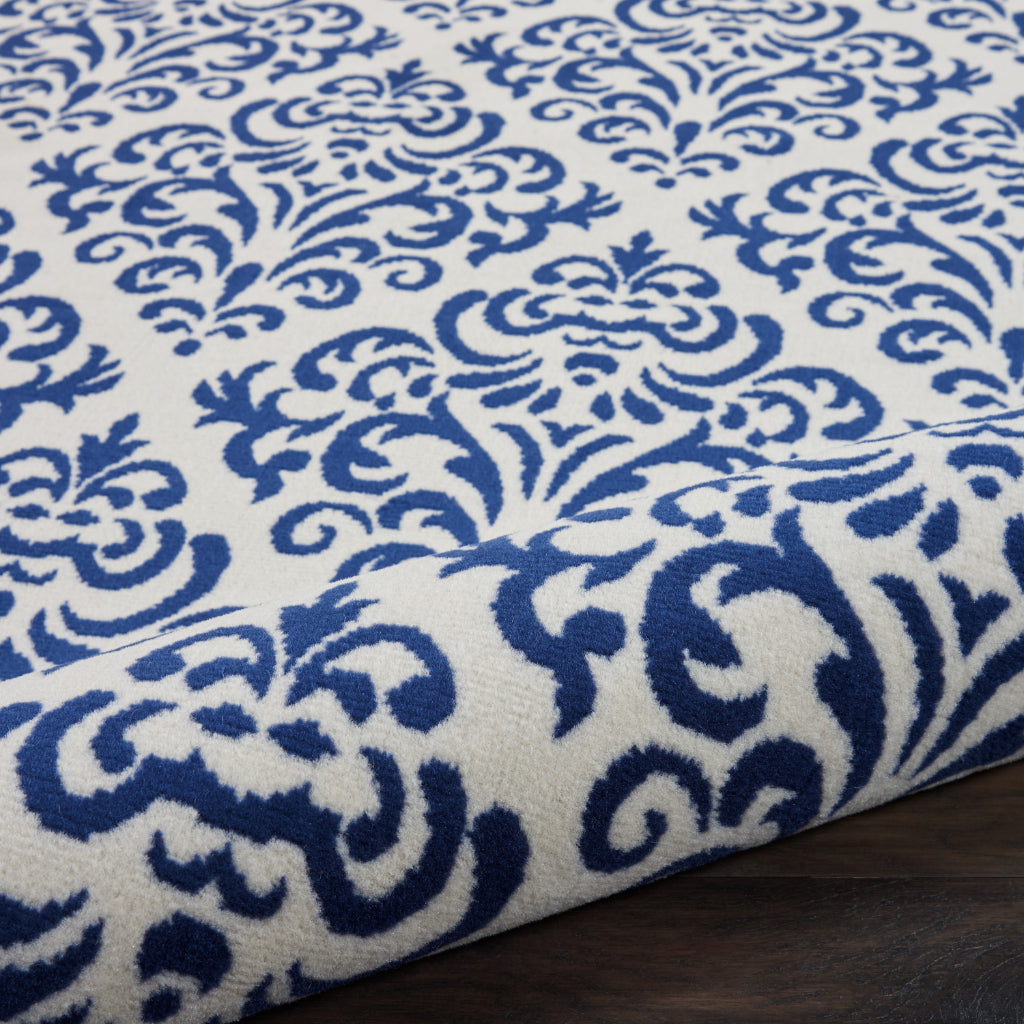 Nourison Home Grafix GRF06 Blue Indoor Runner - Power Loomed Medium Pile Runner with Damask Pattern