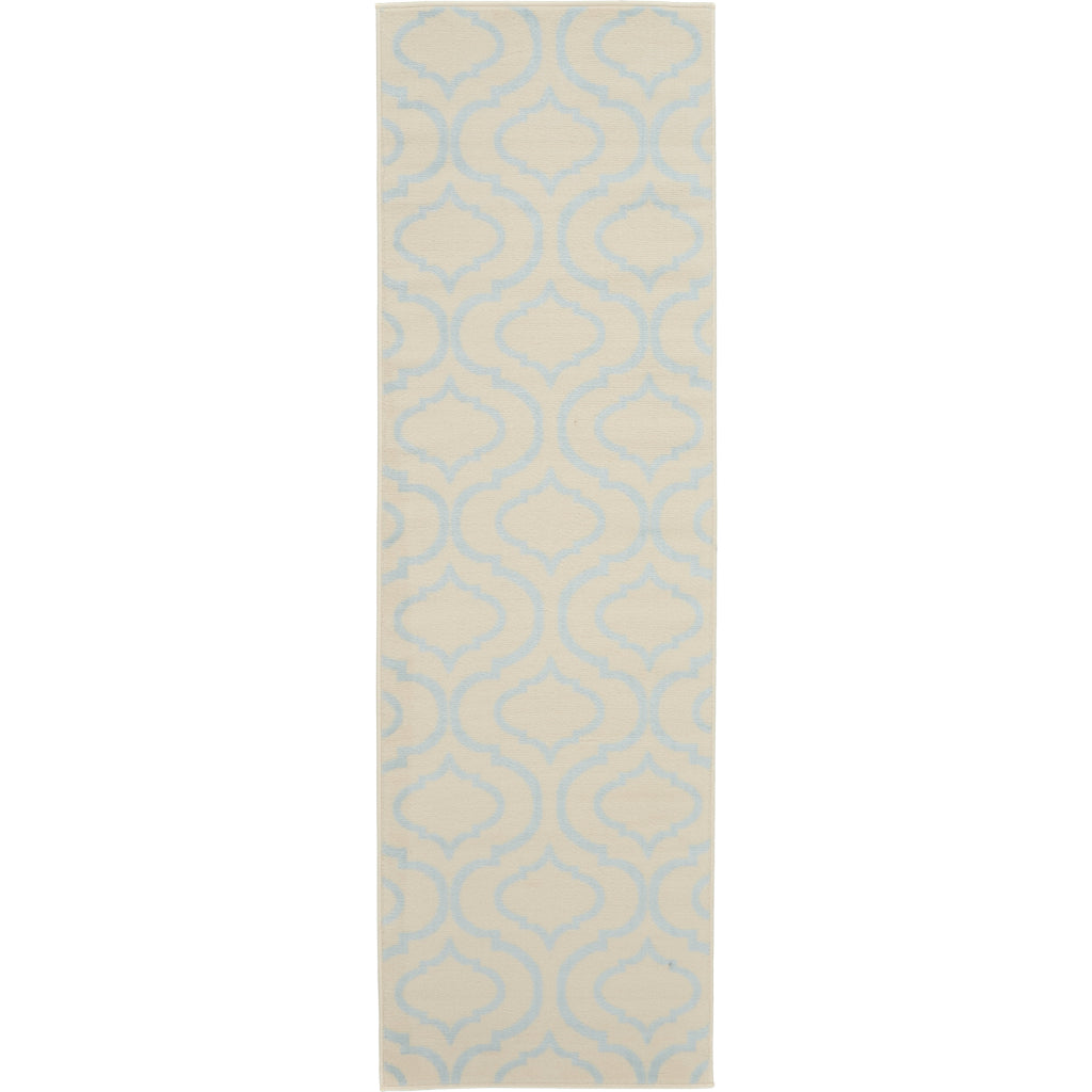 Nourison Home Jubilant JUB19 Ivory Blue Indoor Runner - Refined Contemporary Runner with Lantern Trellis Pattern-