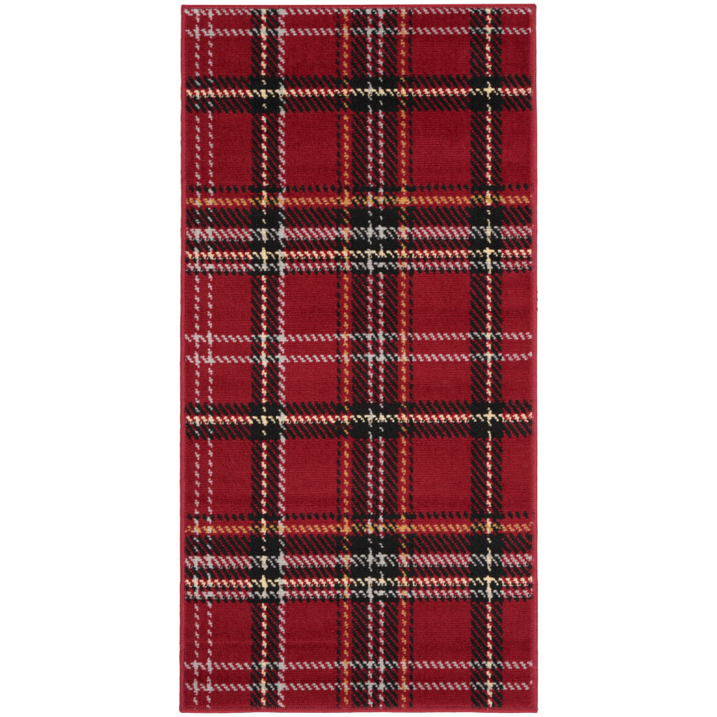 Nourison Home Grafix GRF03 Red Indoor Runner - Power Loomed Medium Pile Plaid Runner-