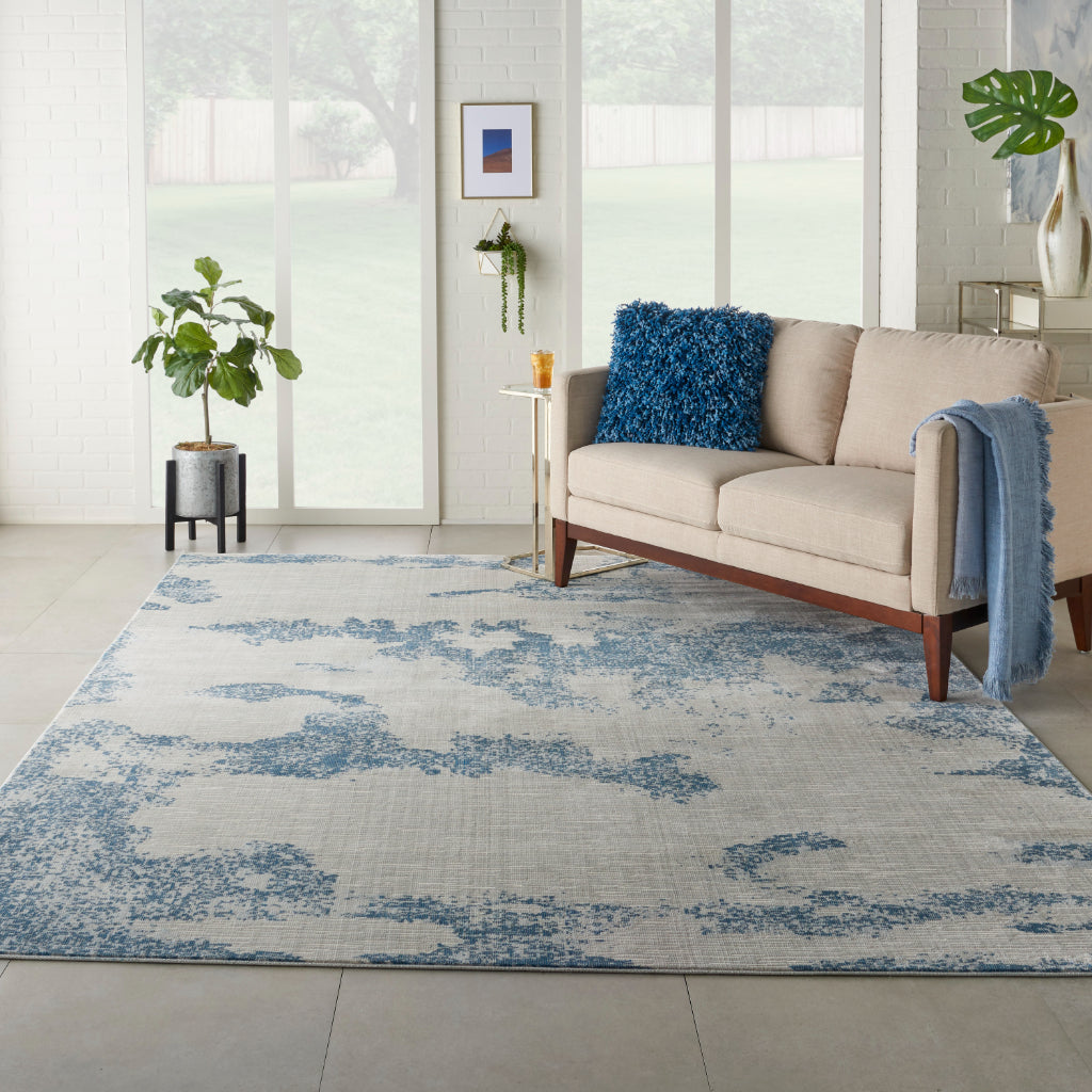 Nourison Home Imprints IMT03 Light Blue Rectangle Indoor Area Rug - Modern Style Medium Pile Abstract Rug