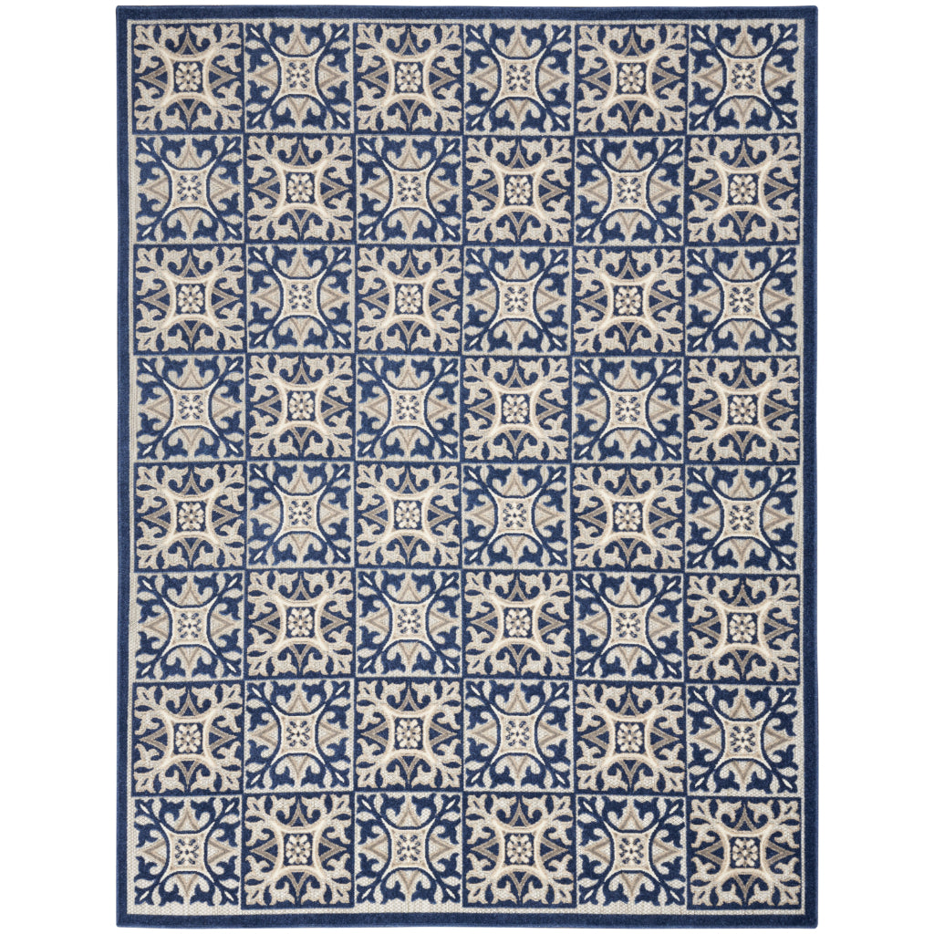 Nourison Home Aloha ALH34 Machine Made Multicolor Rectangle Area Rug - Stain Resistant Low Pile Rug with Blue Ornate Geometric Pattern