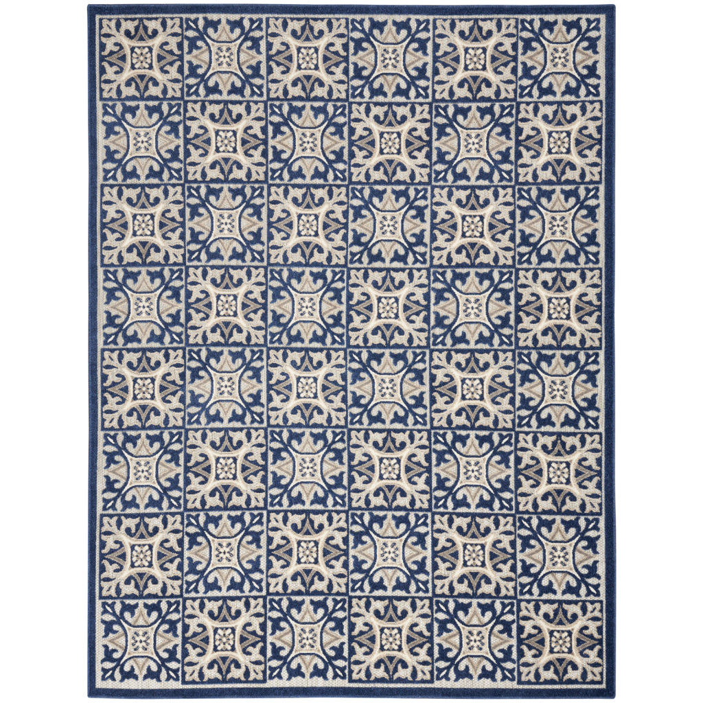 Nourison Home Aloha ALH34 Machine Made Multicolor Rectangle Area Rug - Stain Resistant Low Pile Rug with Blue Ornate Geometric Pattern-