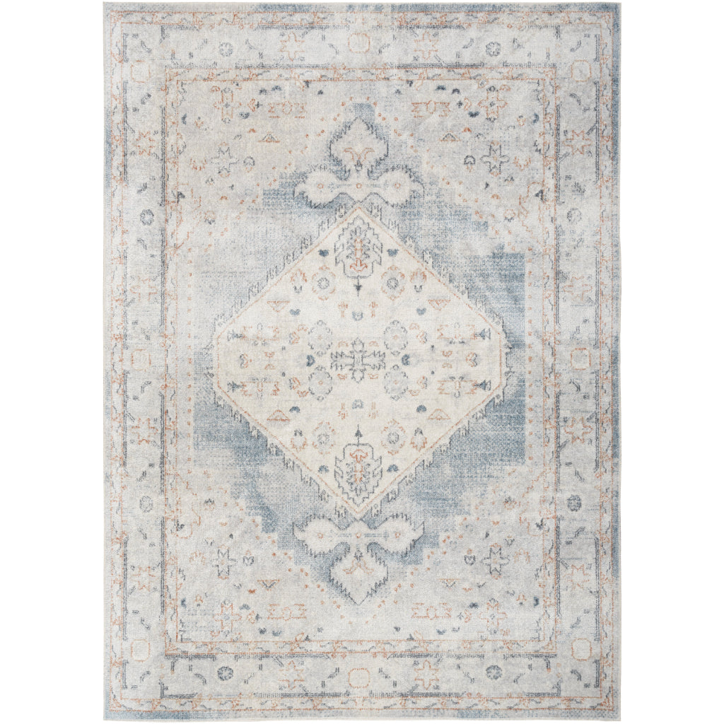 Nourison Home Astra ASW11 Rectangle Multicolor Machine Washable Rug - Power Loomed Persian Rug with Faded Light Blue Medallion Pattern-