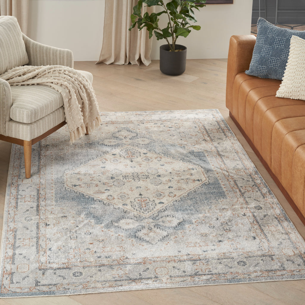 Nourison Home Astra ASW11 Rectangle Multicolor Machine Washable Rug - Power Loomed Persian Rug with Faded Light Blue Medallion Pattern-