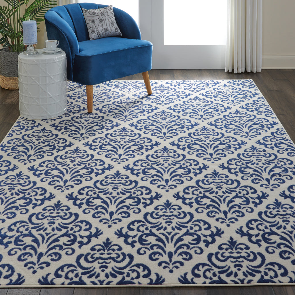 Nourison Home Grafix GRF06 Blue Rectangle Indoor Area Rug - Power Loomed Medium Pile Rug with Damask Pattern