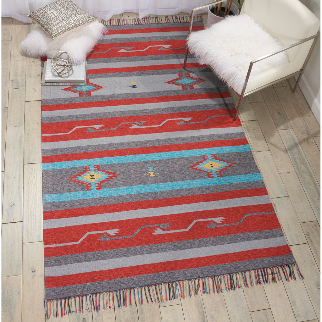 Nourison Home Baja BAJ01 Handmade Multicolor Rectangle Area Rug - Reversible Indoor Rug with Gray &amp; Red Stripes