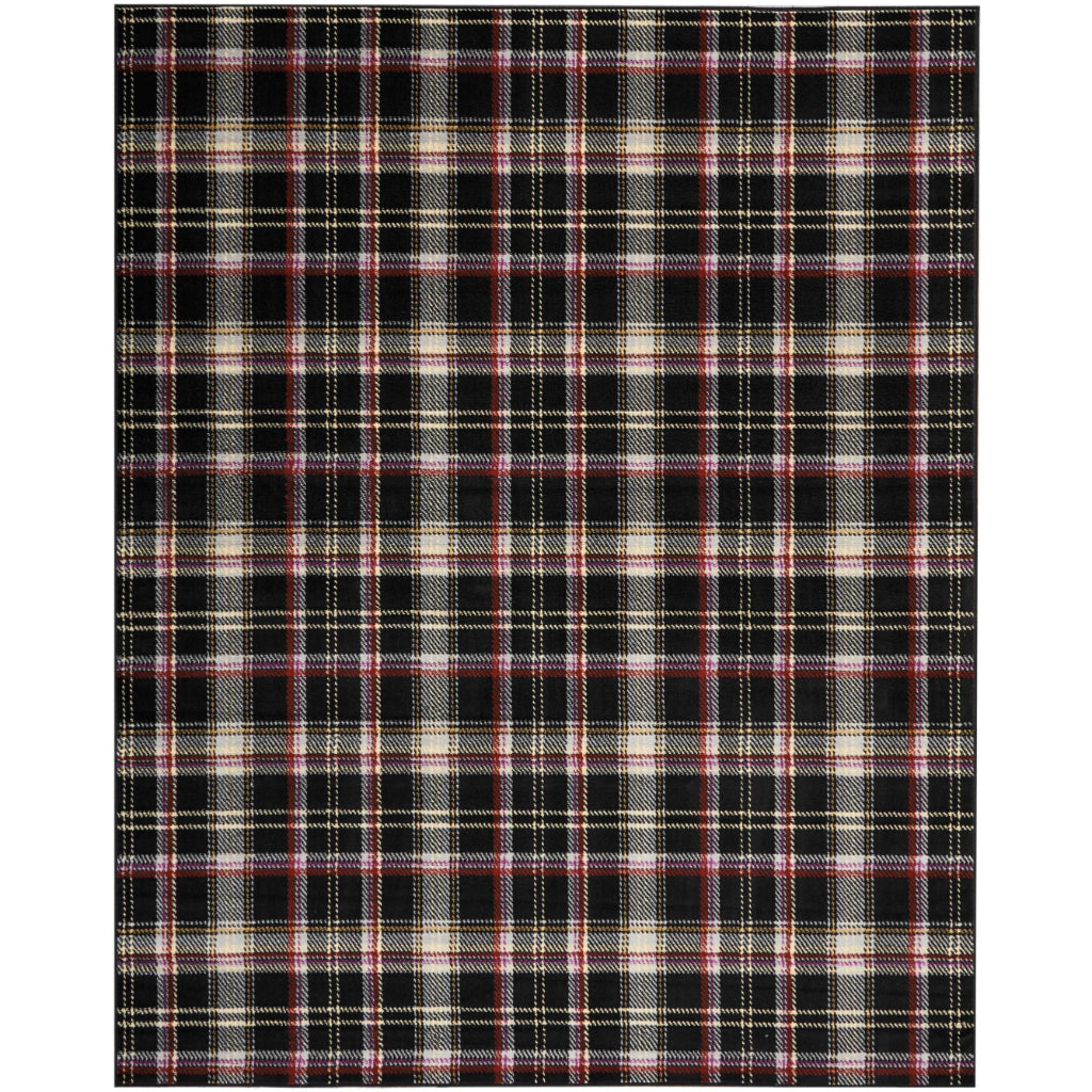 Nourison Home Grafix GRF03 Black Indoor Rectangle Area Rug - Power Loomed Medium Pile Plaid Rug