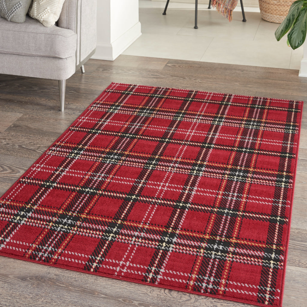 Nourison Home Grafix GRF03 Red Indoor Rectangle Area Rug - Power Loomed Medium Pile Plaid Rug