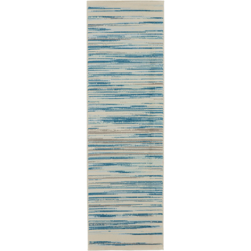 Nourison Home Jubilant JUB04 Two-Color Indoor Runner - Modern Style Medium Pile Runner with Blue-Gray Striped Pattern-