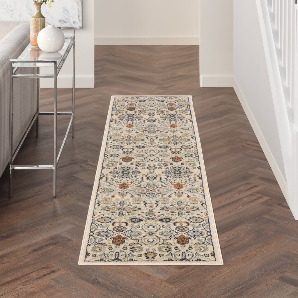 Nourison Home Allur ALR03 Power Loomed Multicolor Runner - Indoor Low Pile Bohemian Style Runner in Beige Background-