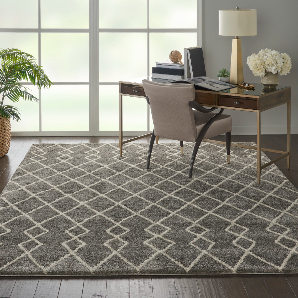 Nourison Home Geometric Shag GOS01 Gray Indoor Rectangle Area Rug - Finest High Pile Rug with Jute Backing