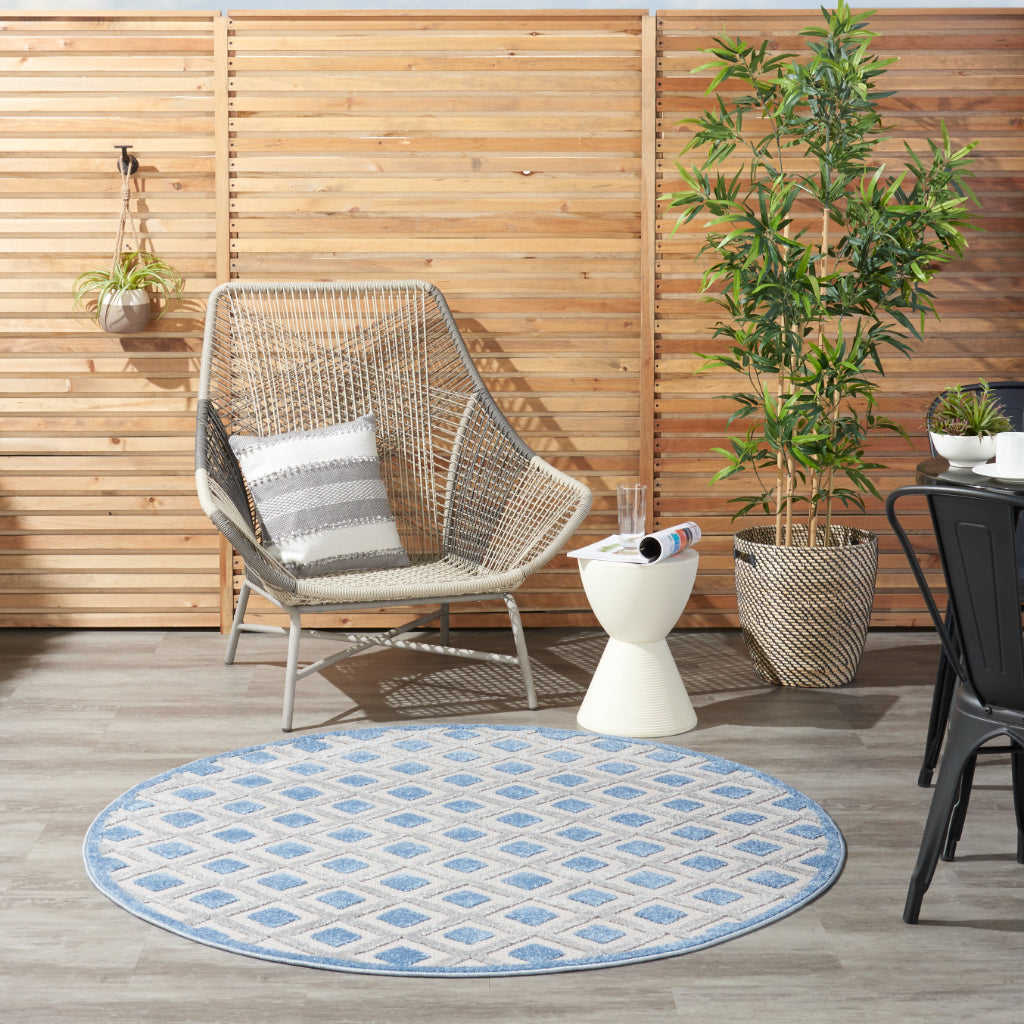 Nourison Home Aloha ALH26 Multicolor Round Area Rug - Stain Resistant Indoor / Outdoor Rug with Blue & Gray Geometric Design-
