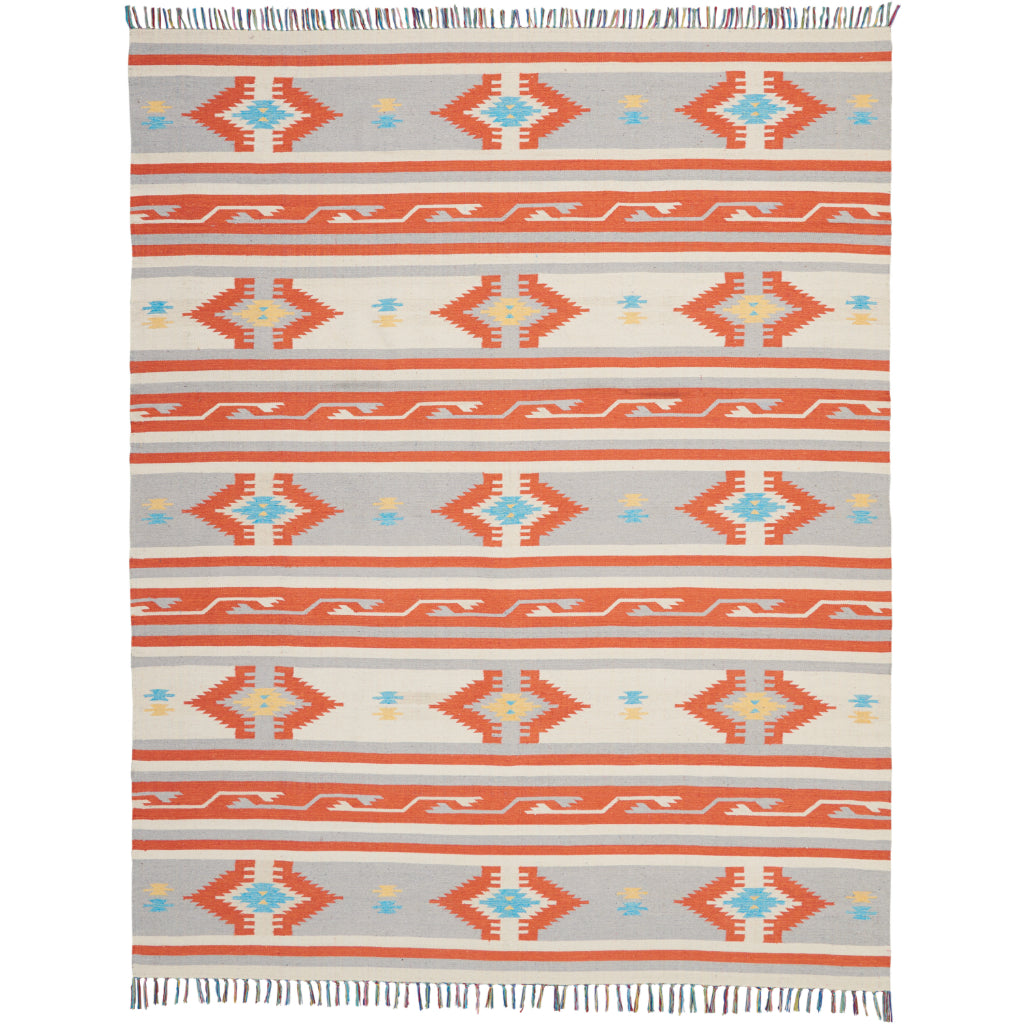 Nourison Home Baja BAJ03 Handmade Multicolor Rectangle Area Rug - Reversible Indoor Rug with Gray &amp; Orange Stripes