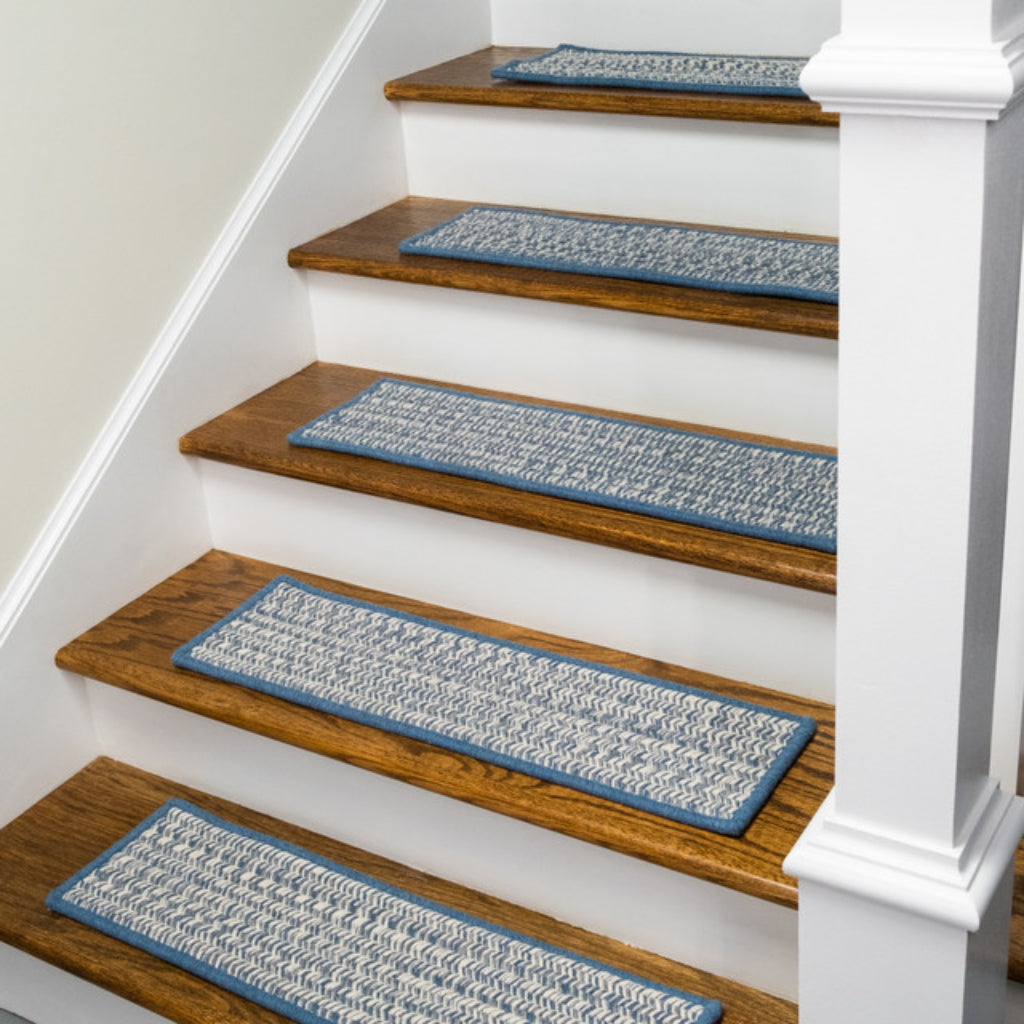 Colonial Mills Hayley Tweed Blue Rectangle Indoor Stair Tread - Vibrant Reversible Handmade Stair Tread