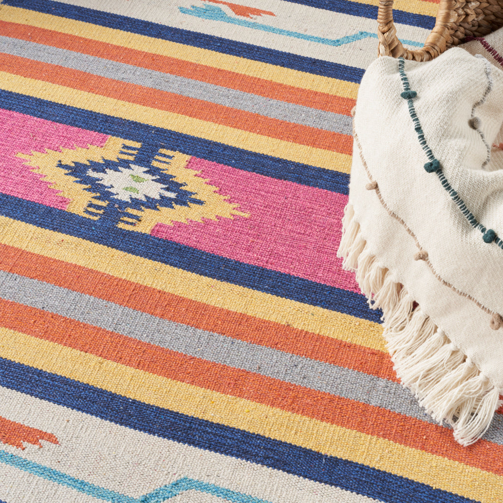 Nourison Home Baja BAJ01 Handmade Multicolor Rectangle Area Rug - Reversible Indoor Rug with White Background