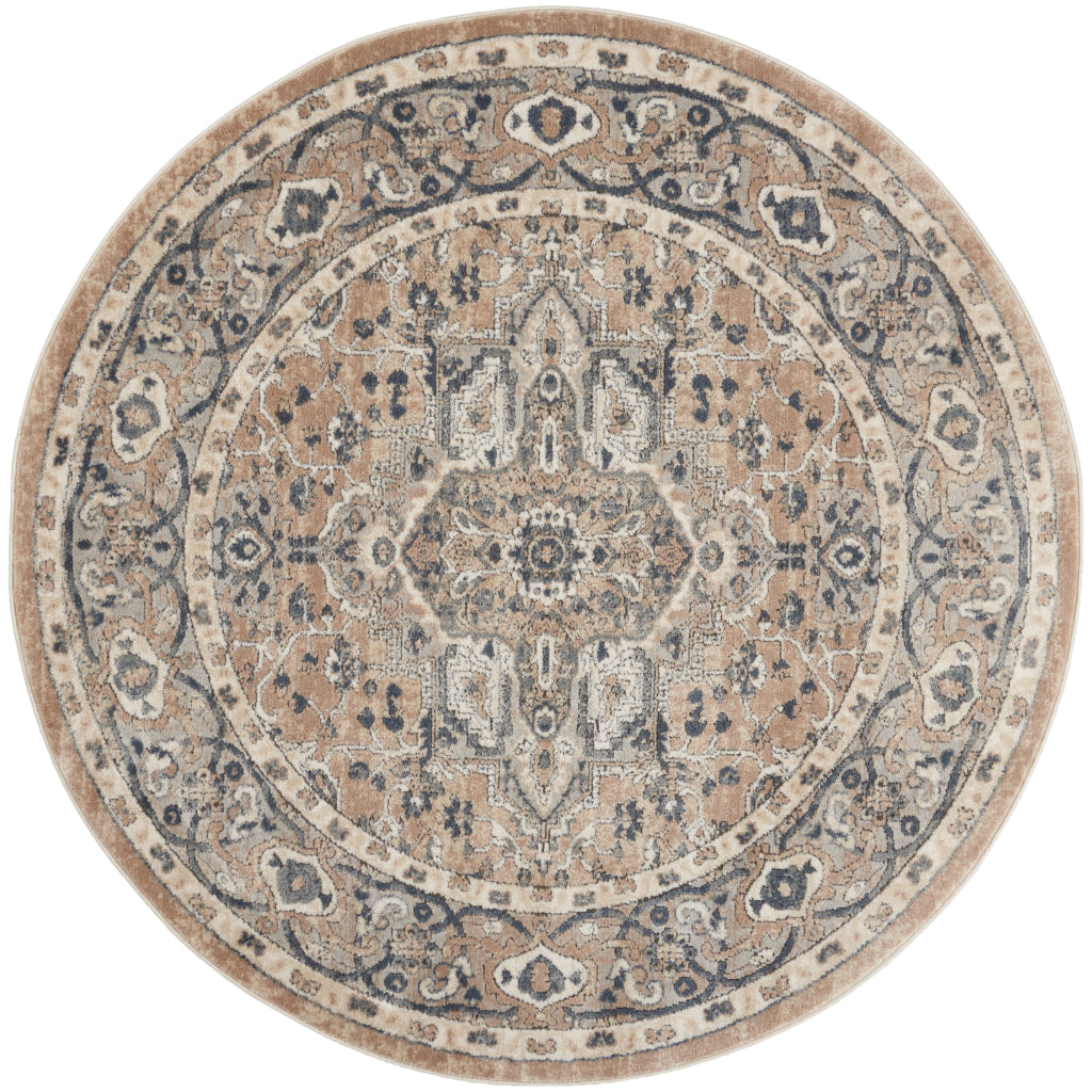 Nourison Home Concerto CNC05 Multicolor Round Indoor Area Rug - Power Loomed Low Pile Rug with Beige Background