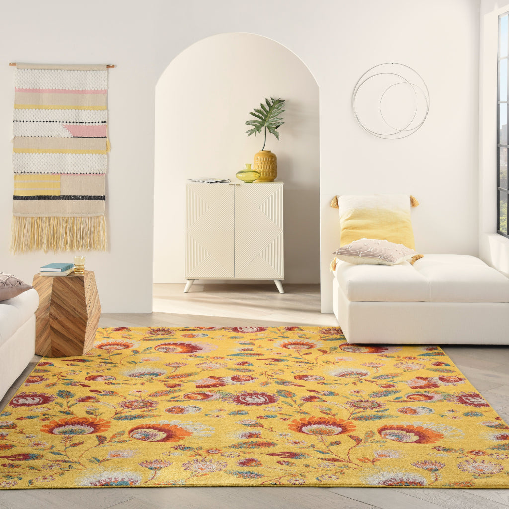 Nourison Home Allur ALR08 Multicolor Rectangle Area Rug - Power Loomed Indoor Low Pile Floral Design Rug with Yellow Background-