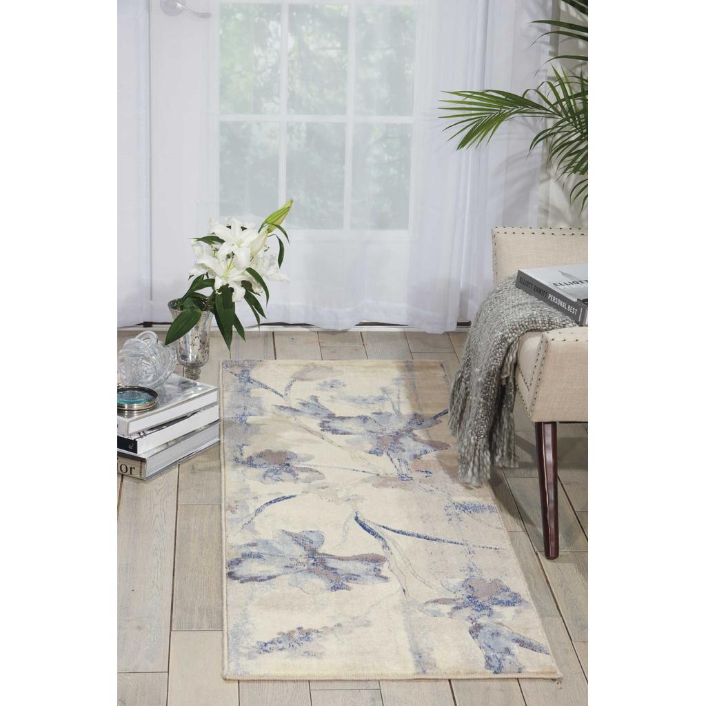 Nourison Home Somerset ST18 Ivory Blue Indoor Runner - Farmhouse Power Loomed Machine Made Medium Pile