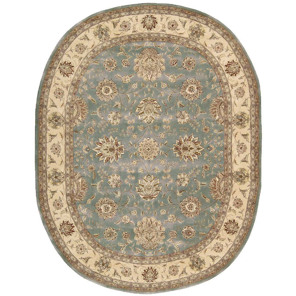 Nourison Home Nourison 2000 Multicolor 2210 Indoor Oval Area Rug - Elegant Wool &amp; Silk Floral Rug with Blue Background