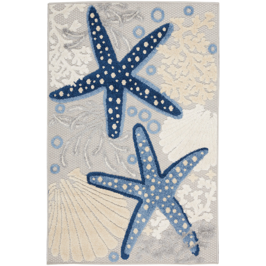 Nourison Home Aloha ALH24 Machine Made Multicolor Rectangle Area Rug - Stain Resistant Indoor & Outdoor Low Pile Rug with Gray Background-