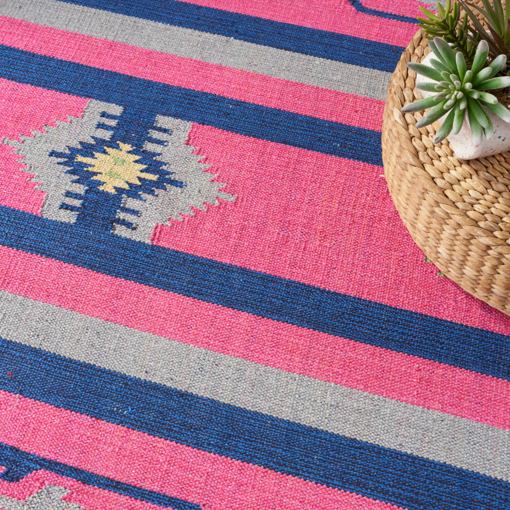 Nourison Home Baja BAJ01 Handmade Multicolor Rectangle Area Rug - Reversible Indoor Rug with Pink &amp; Blue Stripes