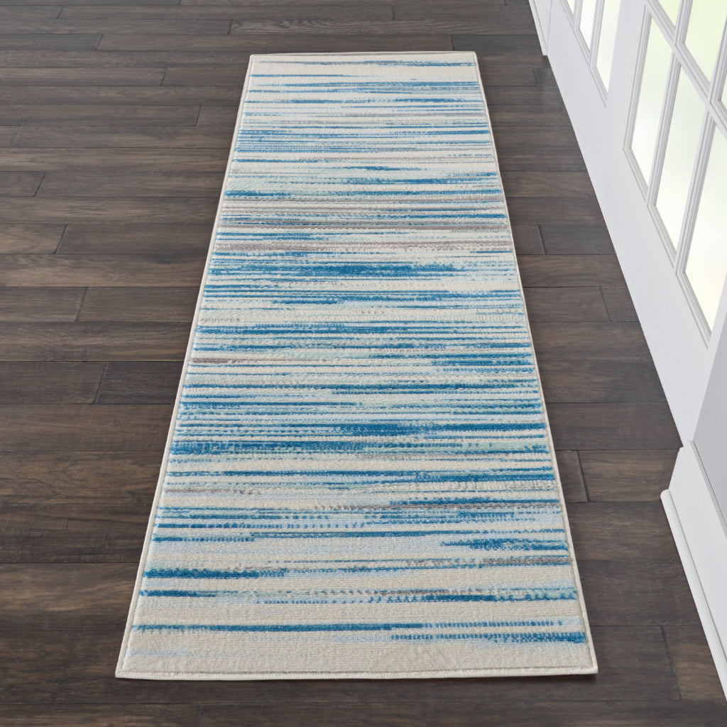 Nourison Home Jubilant JUB04 Two-Color Indoor Runner - Modern Style Medium Pile Runner with Blue-Gray Striped Pattern-
