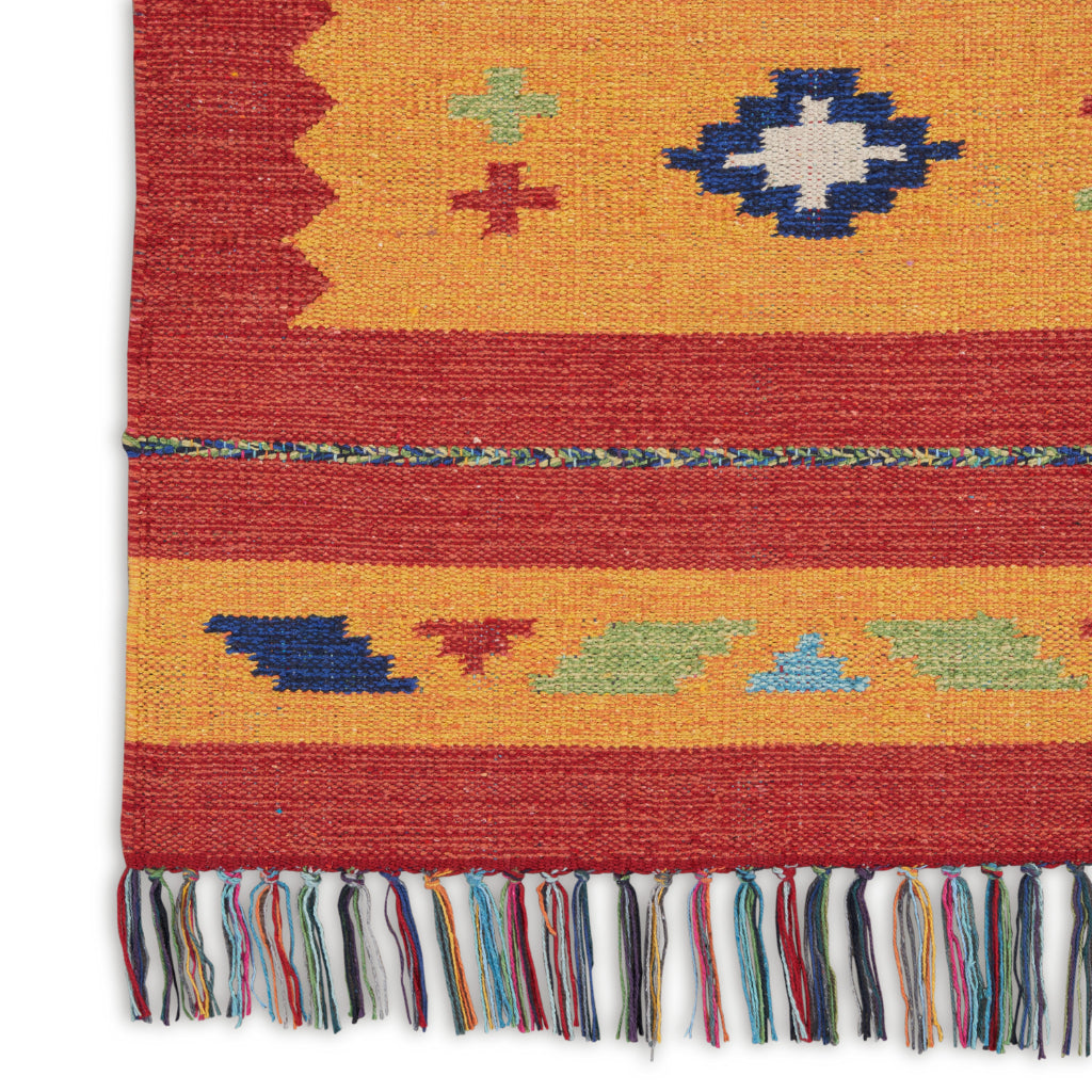 Nourison Home Baja BAJ02 Handmade Multicolor Rectangle Area Rug - Reversible Indoor Southwestern Rug with Yellow &amp; Red Background