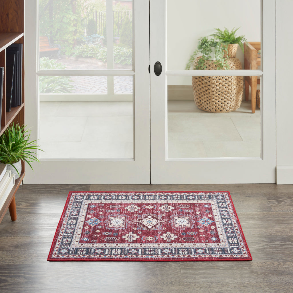 Nourison Home Fulton FUL03 Multicolor Indoor Rectangle Area Rug - Vintage Style Flatweave Low Pile Rug with Shades of Red-