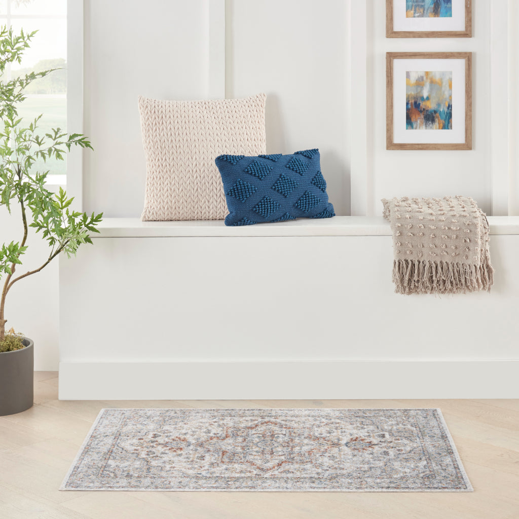 Nourison Home Astra ASW12 Rectangle Multicolor Machine Washable Rug - Power Loomed Persian Rug with Faded Gray Floral Design-