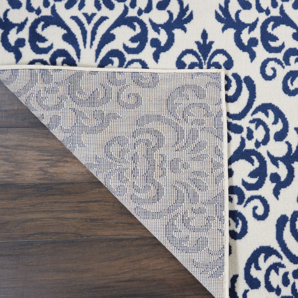 Nourison Home Grafix GRF06 Blue Indoor Runner - Power Loomed Medium Pile Runner with Damask Pattern