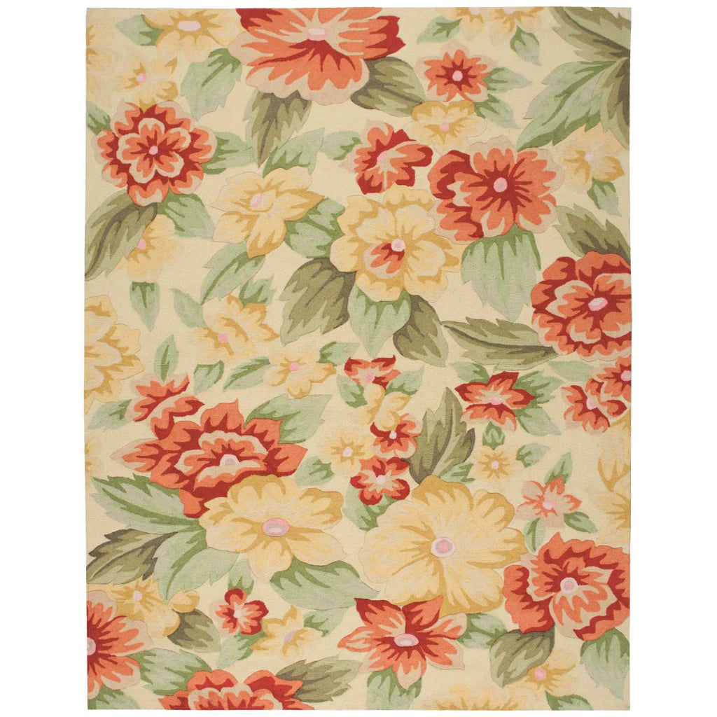 Nourison Home Fantasy FA17 Multicolor Indoor Rectangle Area Rug - Hand Hooked Medium Pile Floral Rug with Cream Background-